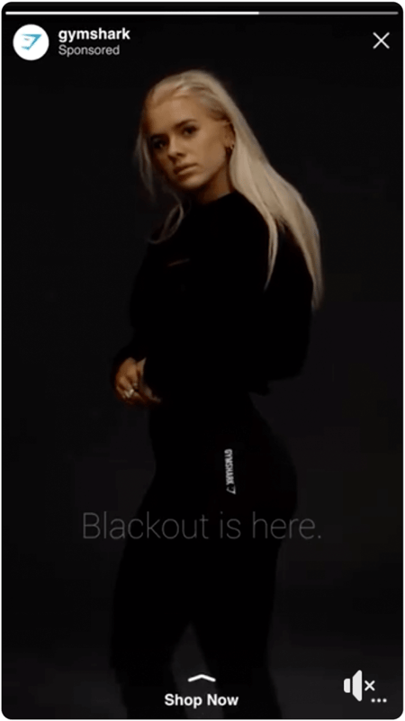 Instagram Story screenshot with a woman wearing black on a dark background