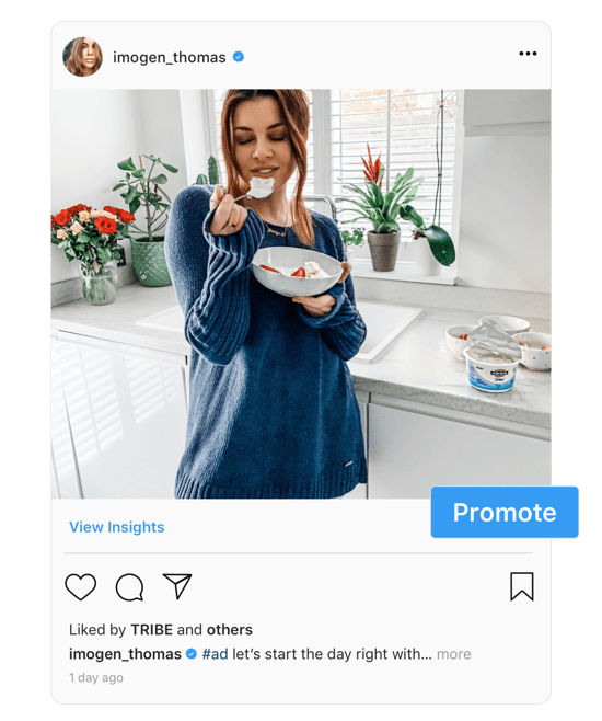 Screenshot of instagram post with enlarged Promote button