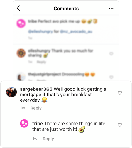 Screenshot of Instgram comments with two comments enlarged