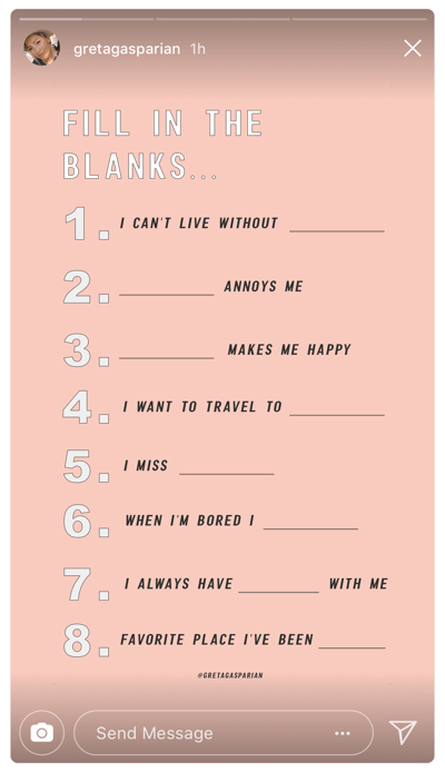 Instagram story screenshot featuring a fill in the blanks image