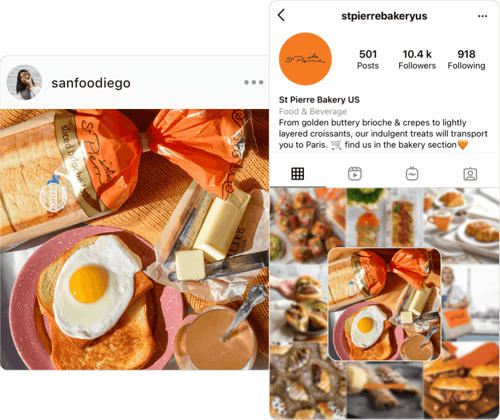 screenshot of St Pierre Bakery's  Instagram with enlargened picture of brioche and eggs for breakfast