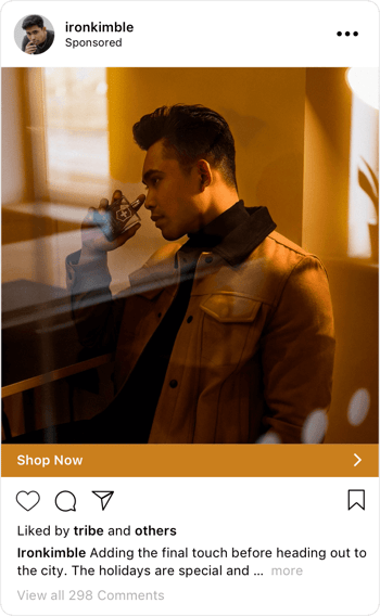 nstagram branded content ad featuring a man's side profile holding a bottle of perfume to thier nose