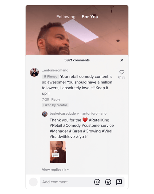 Screenshot of TikTok comment section