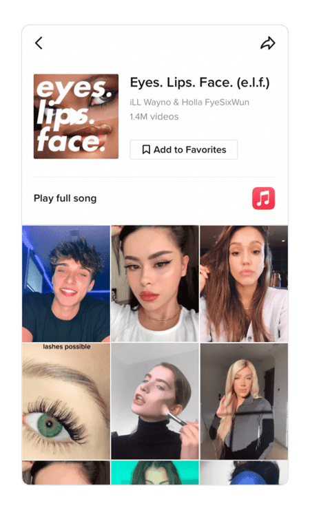 Screenshot of TikTok sounds Eyes Lips Face