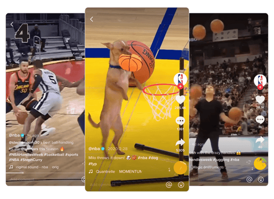 3 Screenshots of NBA's TikToks