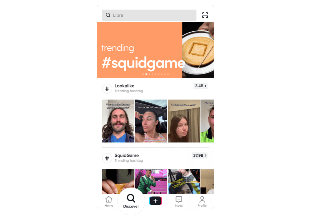 TikTok screenshot of the discover page