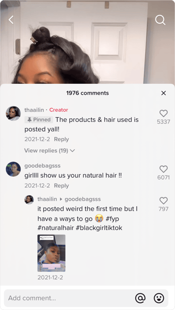 Screenshot of TikTok comments