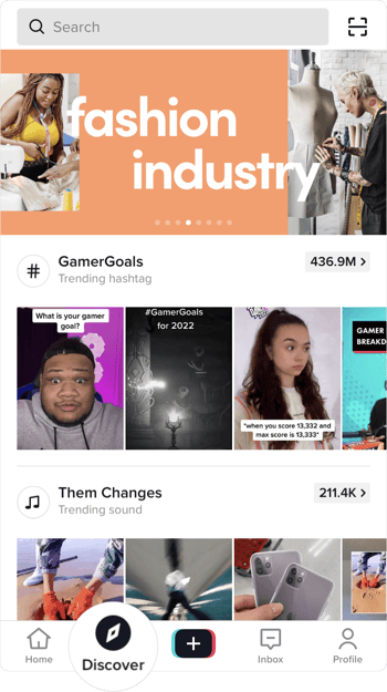 Screenshot of TikTok's Discover Tab