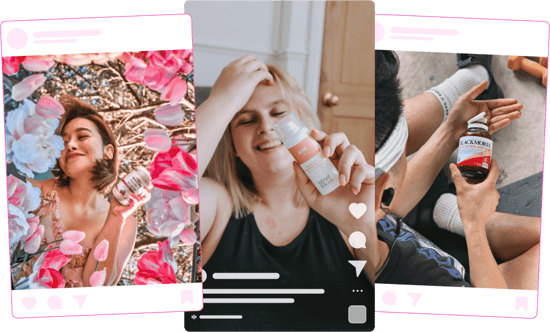 three example influencer posts showing therapeutic goods