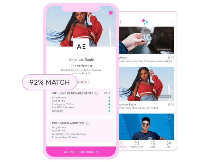 BrandMatch AI in the TRIBE creator app