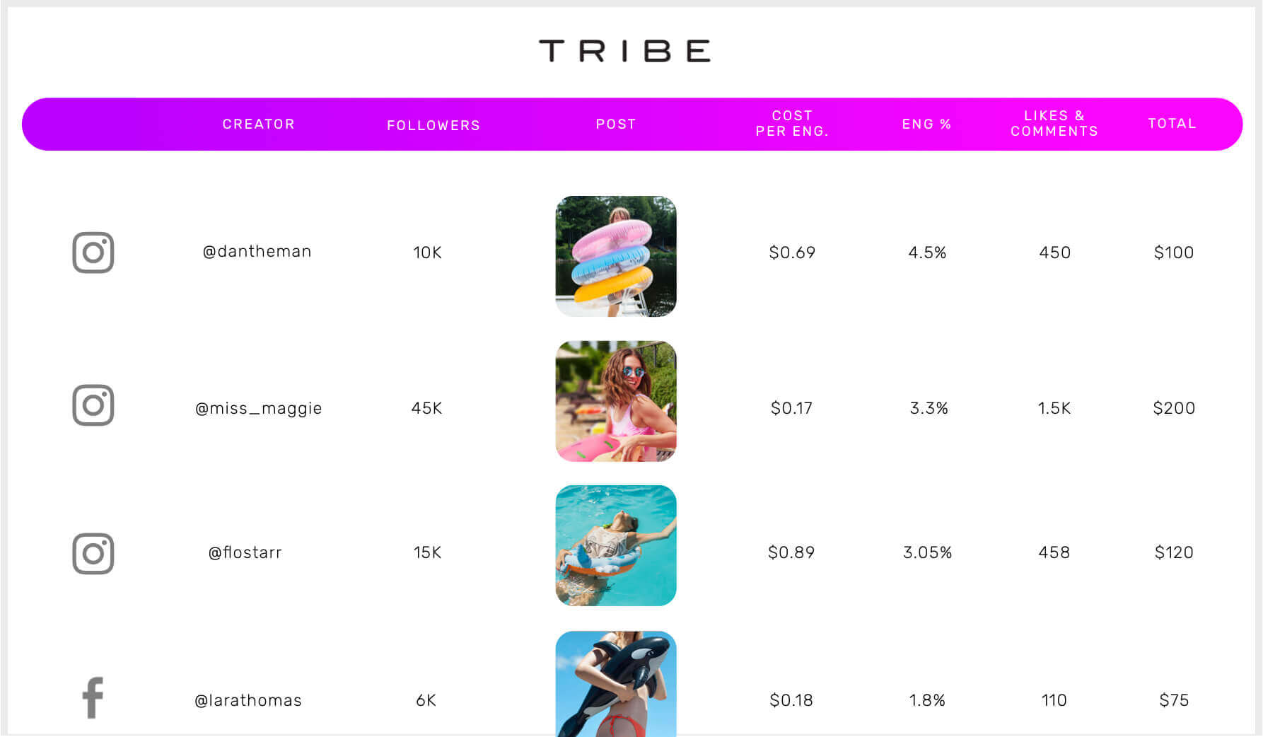 TRIBE campaign metrics screenshot