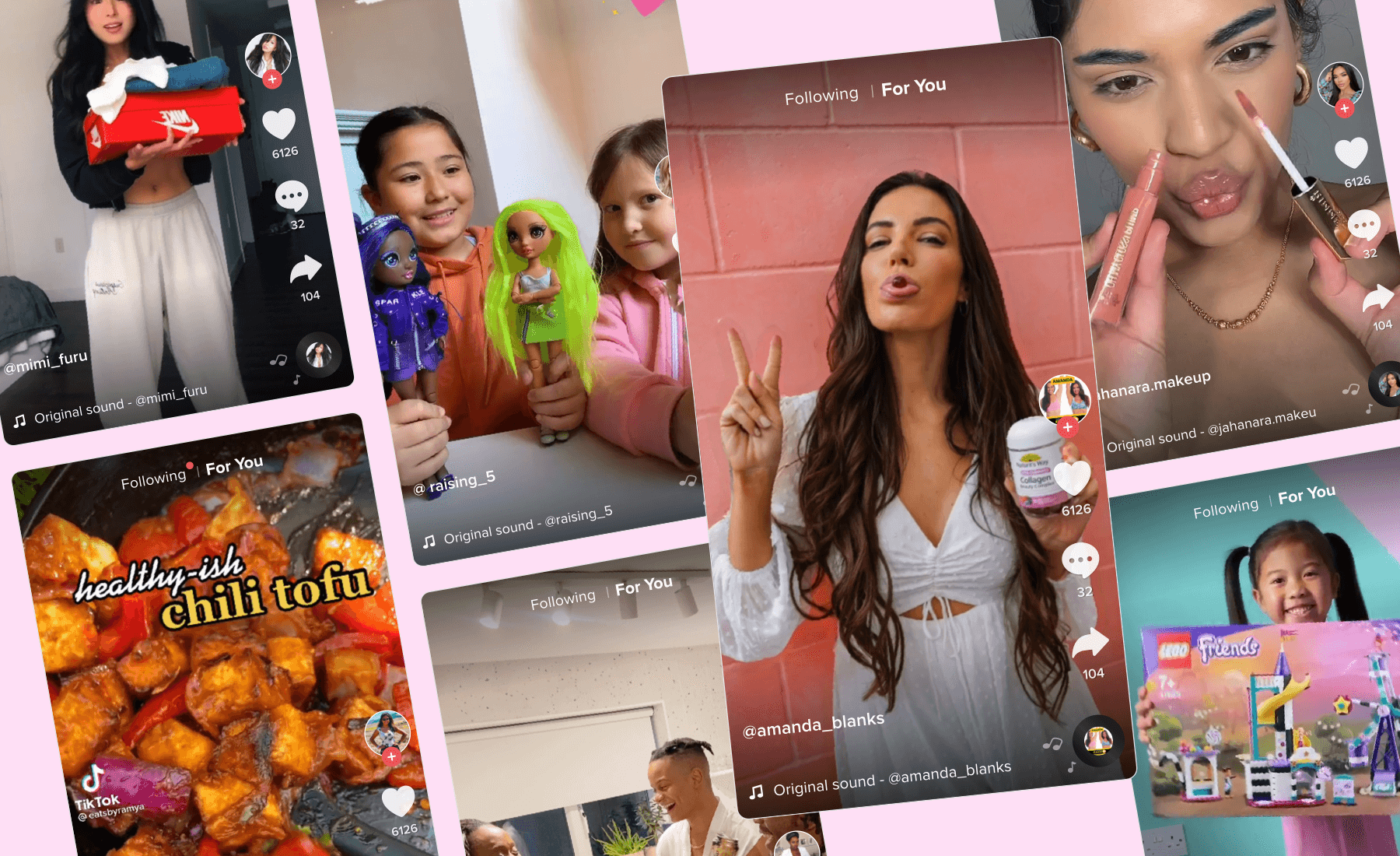 Screenshots of TikTok videos created by Influencers on TikTok