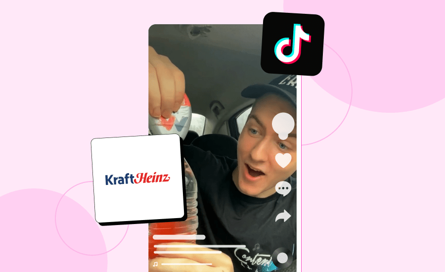 KraftHeinz and TikTok logos on top of a screenshot of an excited male TikToker