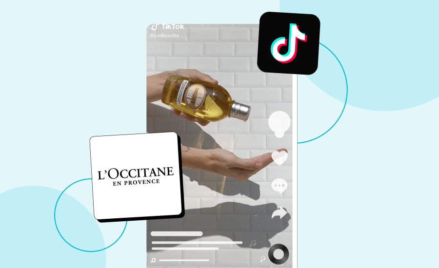 Screenshot of a TikTok featuring a bottle of shower oil being poured into a hand