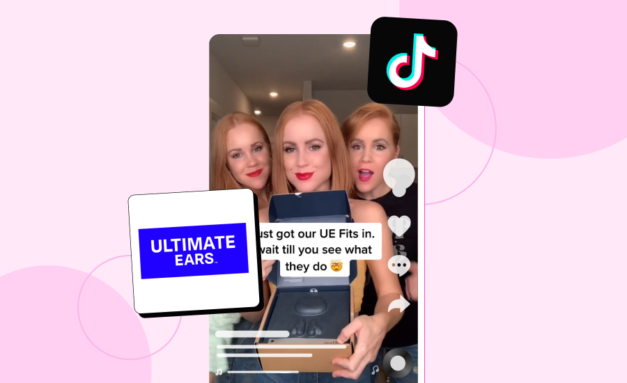 Ultimate Ears and TikTok logos sit above a TikTok post showcasing the UE FITS