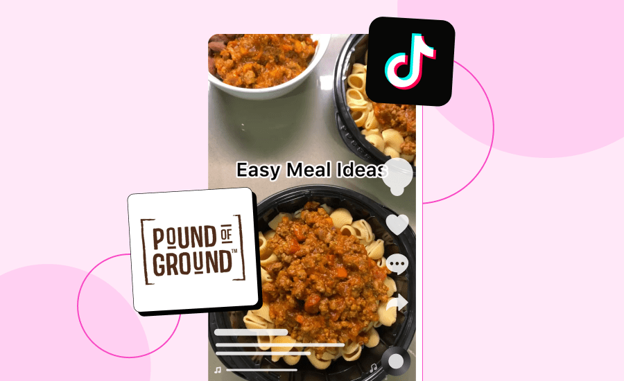 Screenshot of a TikTok showing a flatlay of pasta with the text 
