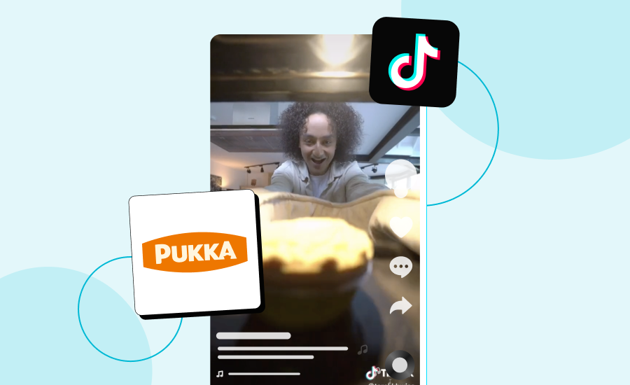 Screenshot of a TikTok featuring a Creator placing a pie in the oven