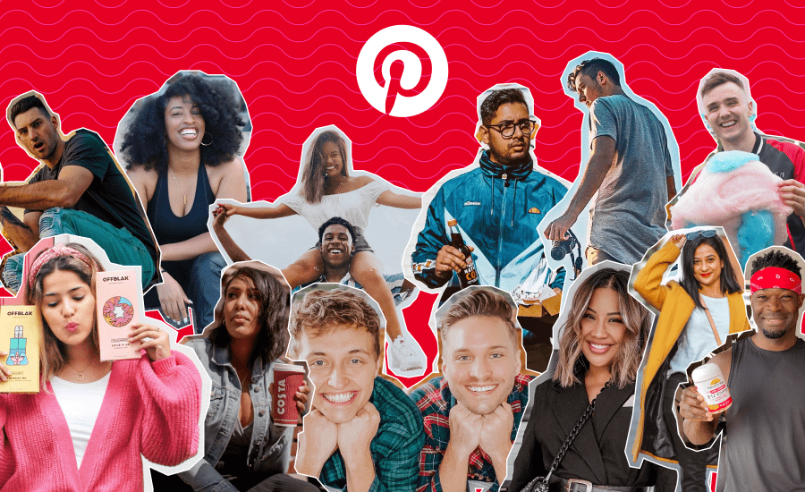 Pinterest logo and cut outs of smiling people