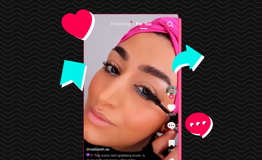 An image of a TikTok video surrounded by engagement icons