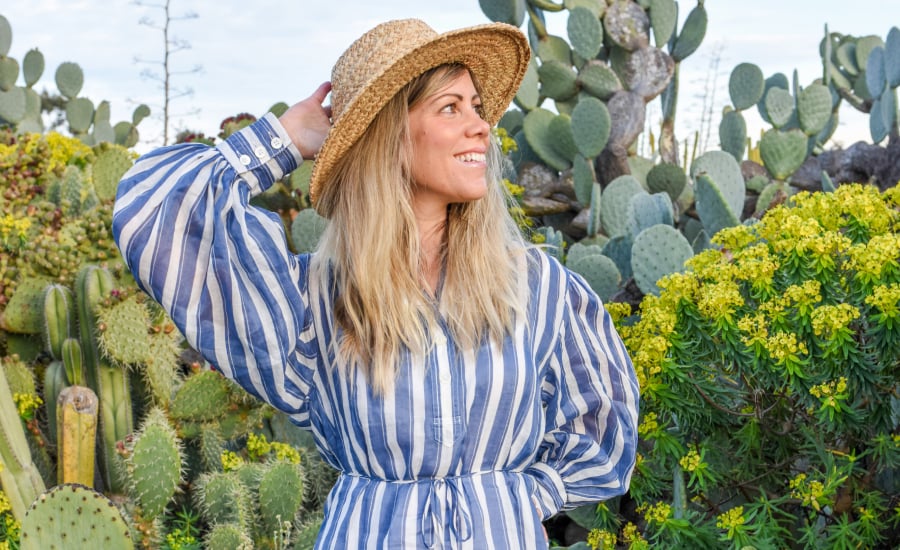 TRIBE creator @lisaeatworld posing with a sun hat for Banana Republic